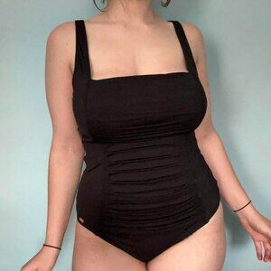 Calvin Klein Black ruffled one piece swimsuit sz 14